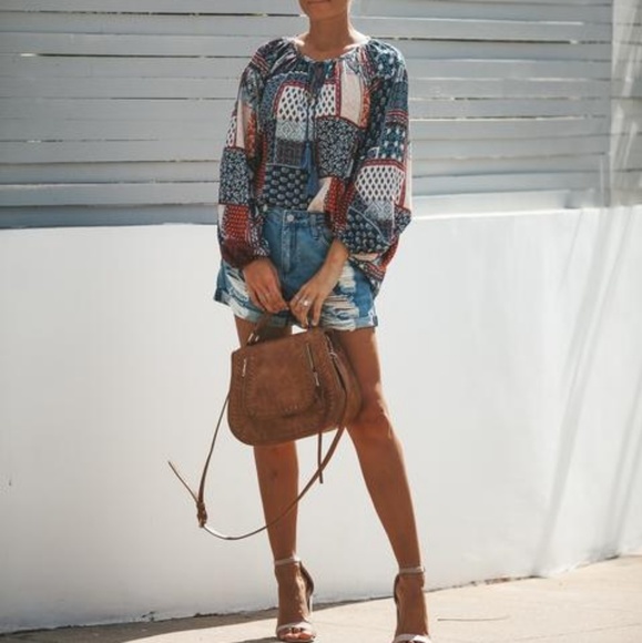 Patchwork Blouse Tassel Tie - Picture 5 of 7